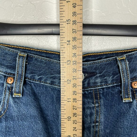 Levis Blue Medium Wash Ribcage Denim High Waisted Button Fly Shorts - Picture 8 of 9